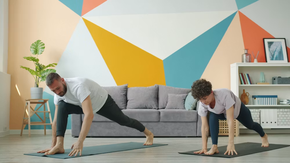 Adult doing a light bodyweight workout at home